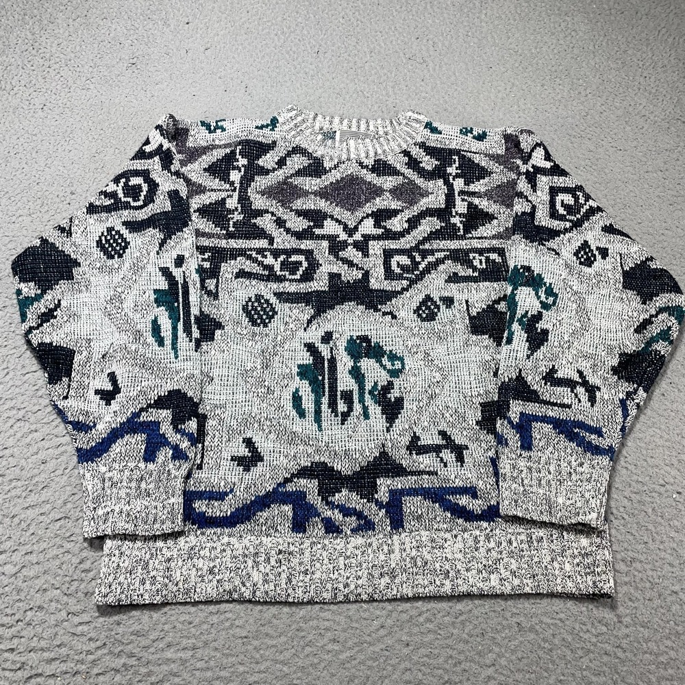 Method Sweater‎ Womens Med Gray Tribal Abstract Geometric Knit Crewneck Pullover